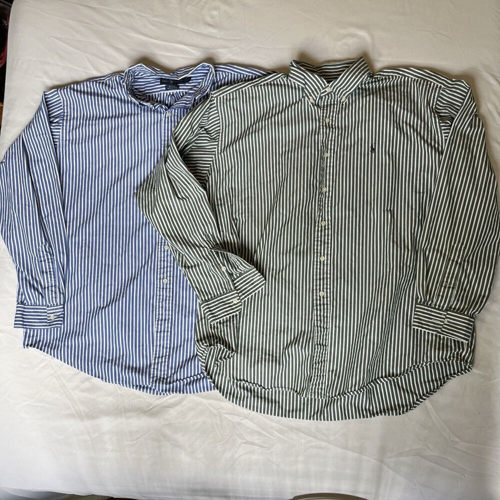 Ralph Lauren Blake Striped Pony Shirts - Lot of 2 Men’s 2XL VTG Button Up Long